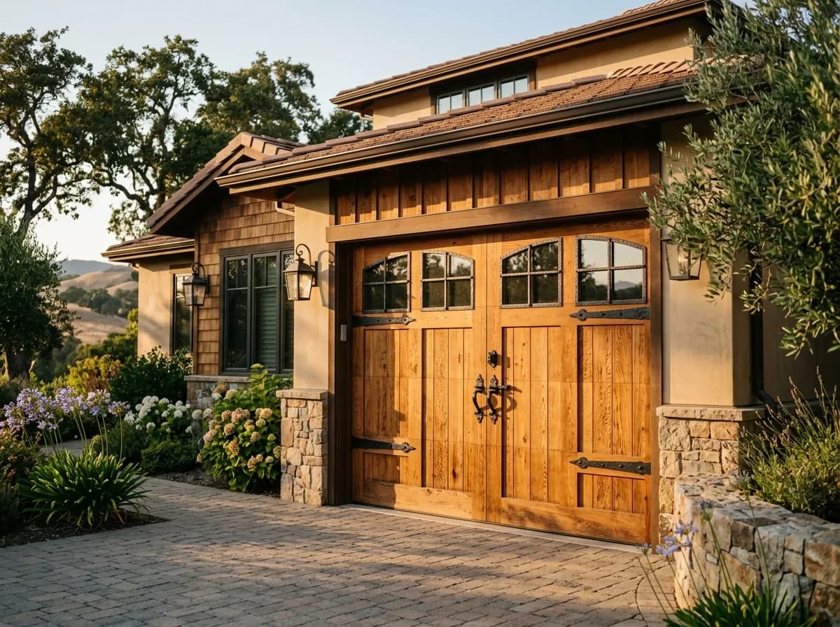 Custom & Wood Garage Doors — a technician performing custom & wood doors on a residential garage door