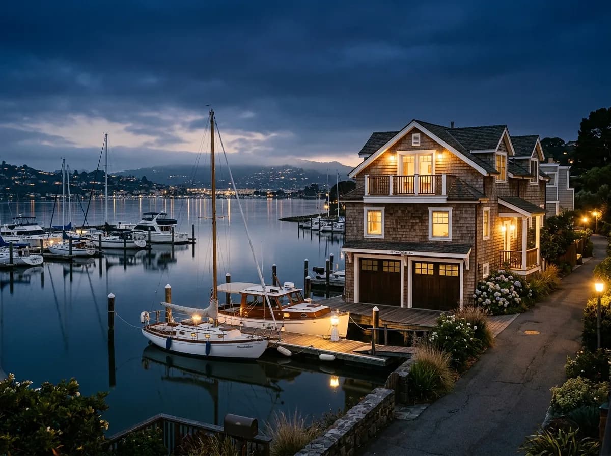 A garage door on a Belvedere, Marin home characteristic of the area