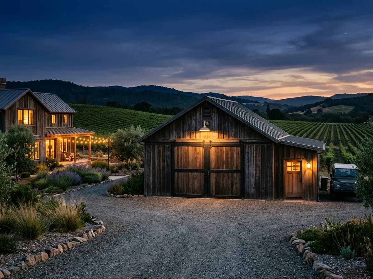 A garage door on a Healdsburg, Sonoma home characteristic of the area