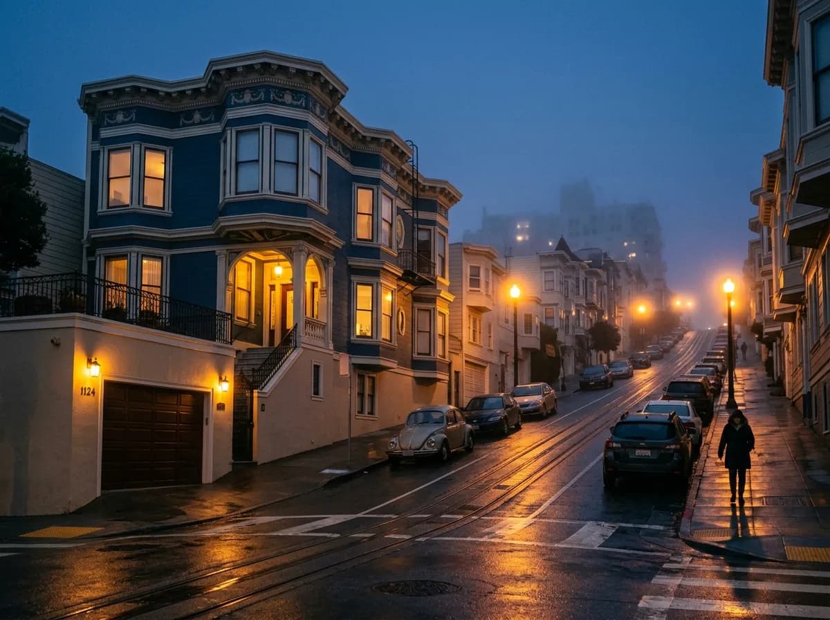 A garage door on a San Francisco, San Francisco home characteristic of the area