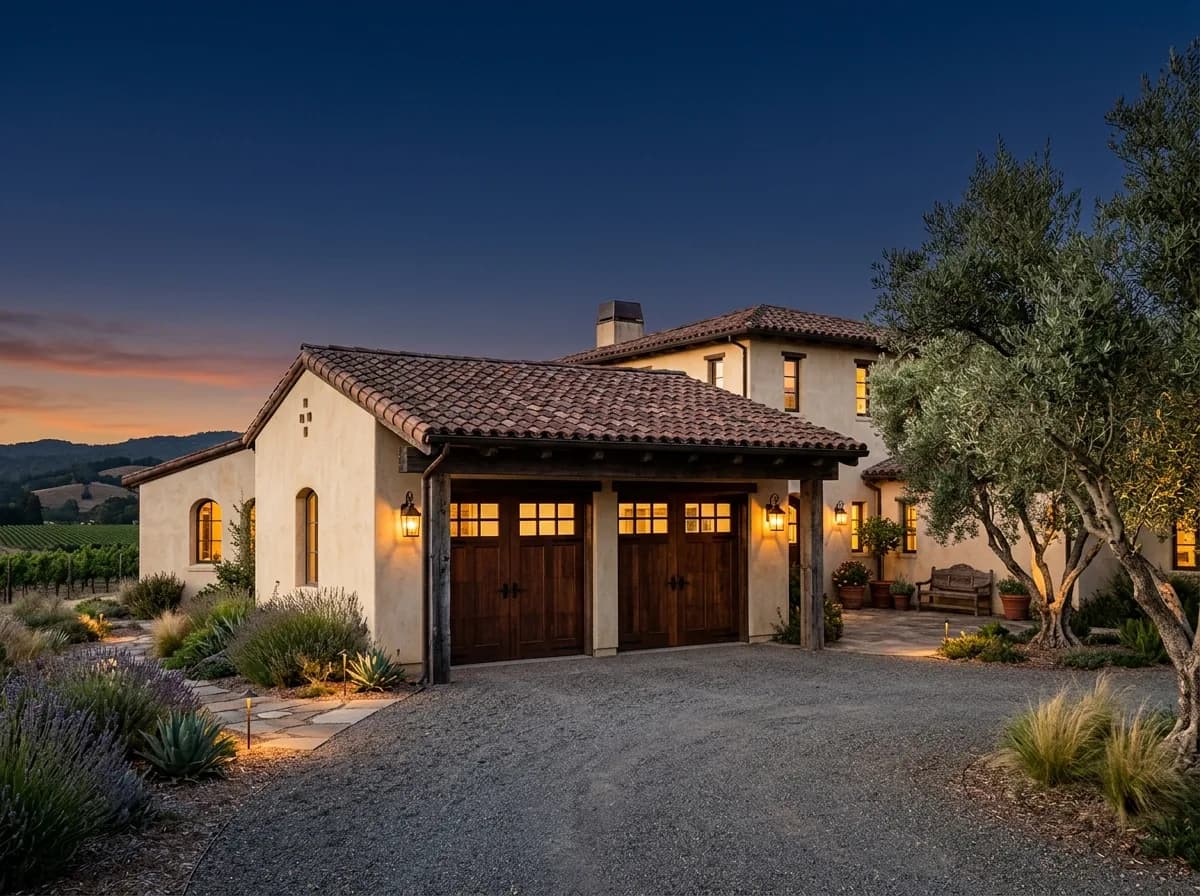 A garage door on a Sonoma, Sonoma home characteristic of the area