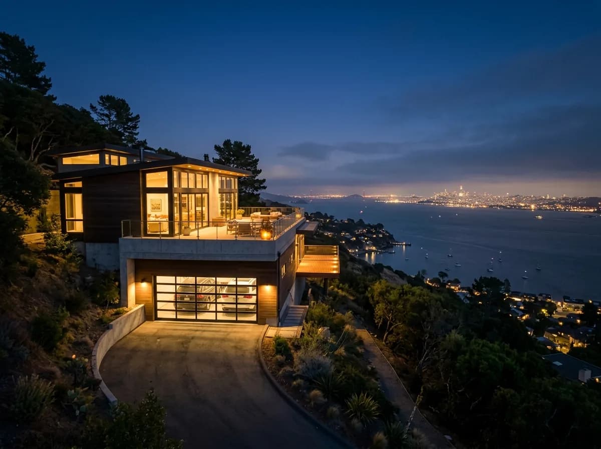 A garage door on a Tiburon, Marin home characteristic of the area